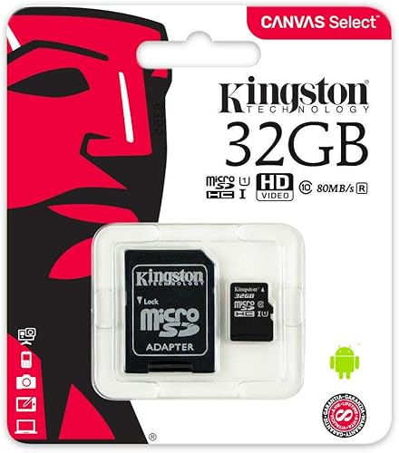 Seleccione de lona de Kingston 32GB microSDHC clase 10 microSD tarjeta de memoria UHS-I 80MBs R tarjeta de memoria Flash con adaptador SDCS 32GB