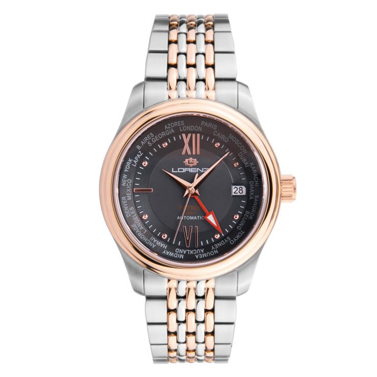 Lorenz Patron 030284BB Gmt - Reloj automático para hombre, de acero, sumergible hasta 100 m