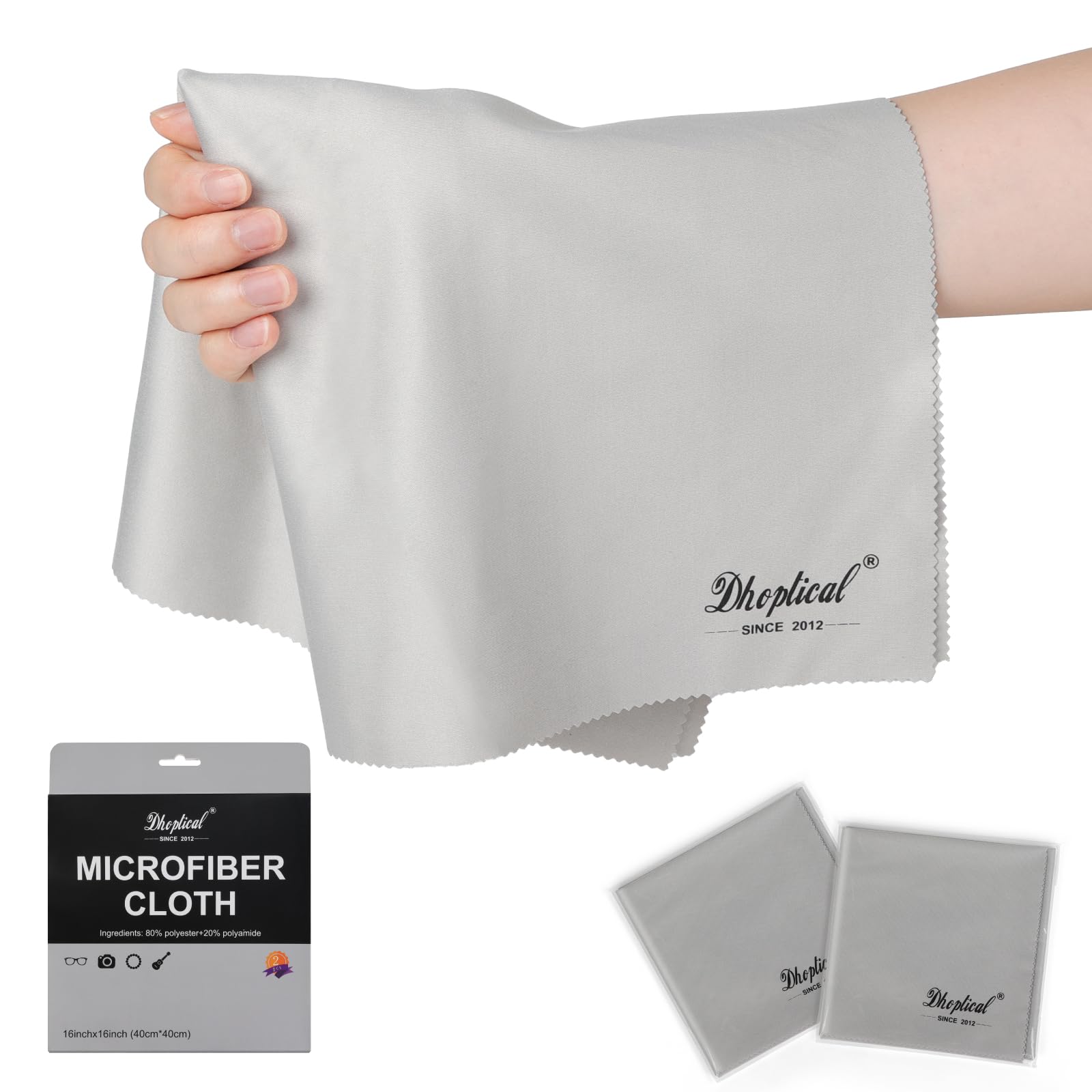 2 Park 16''x16'' Extra Large Oversized Microfiber Cleaning Cloth 40×40cm for Eyeglasses, Jewelry, Electronics Screens, Washable, Camera Lens (Gray 2 Piece)