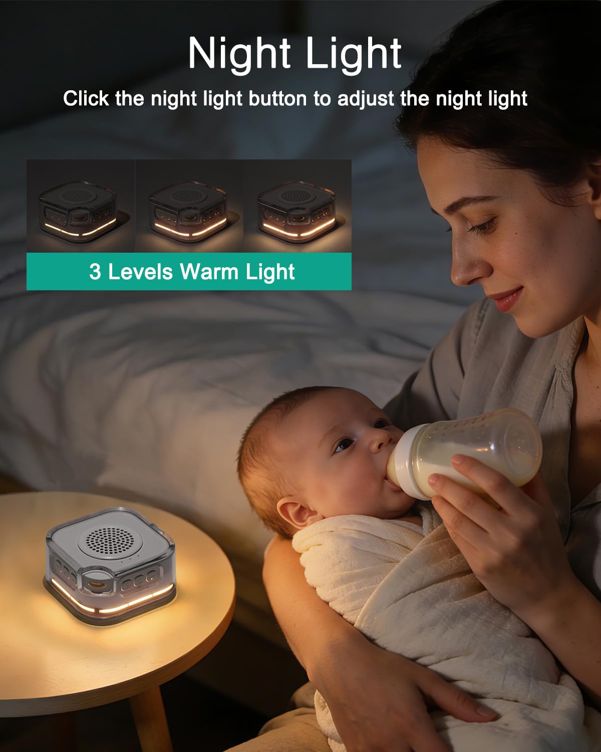ORIA Machine à Bruit Blanc Portable, 28 Sons Apaisants, Veilleuse 3 Niveaux, Minuterie 15/30/60min, Batterie 1000mAh USB-C, Bluetooth, Aide au Sommeil pour Bébé Adulte Maison Voyage Bureau