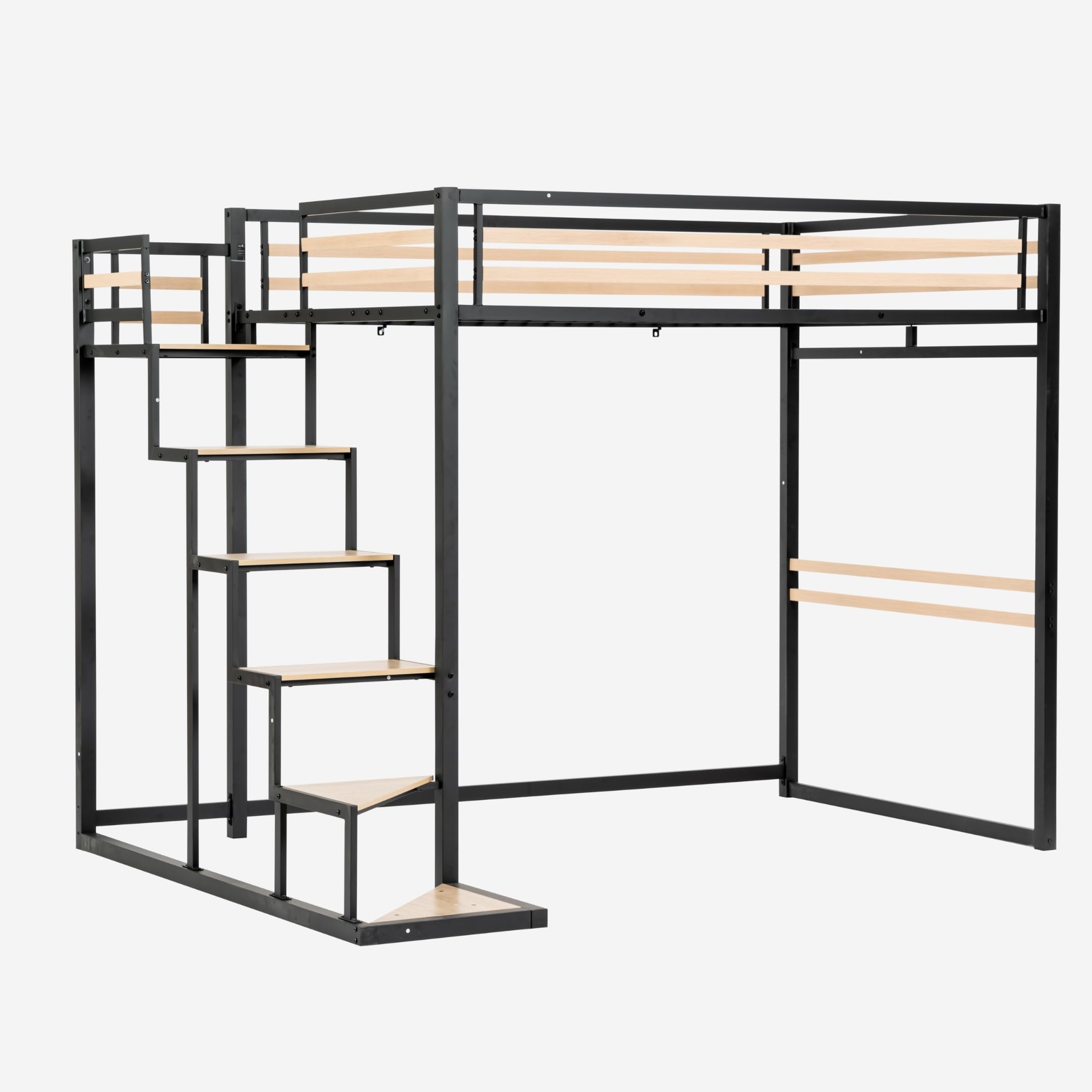 Meubles Cosy Lit Mezzanine pour Enfants en Bois d'ingénierie et métal, Lits 140x200cm pour Garçon et Fille, Chêne + Noir