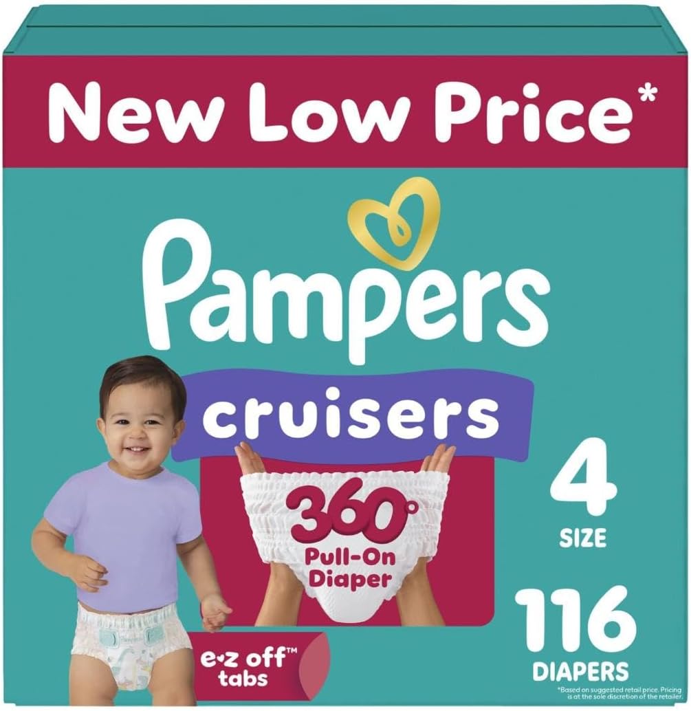 Pampers Diapers - Cruisers 360 - Size 4, 116 Count, Babyproof up to 100% Leakproof Pull-On Diaper Size 4 116