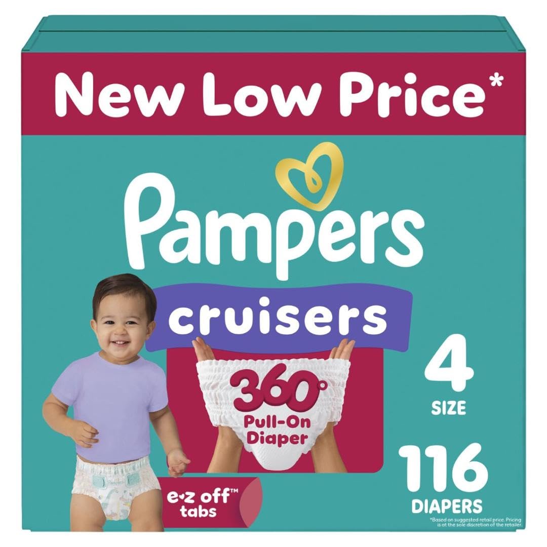 Pampers Diapers - Cruisers 360 - Size 4, 116 Count, Babyproof up to 100% Leakproof Pull-On Diaper