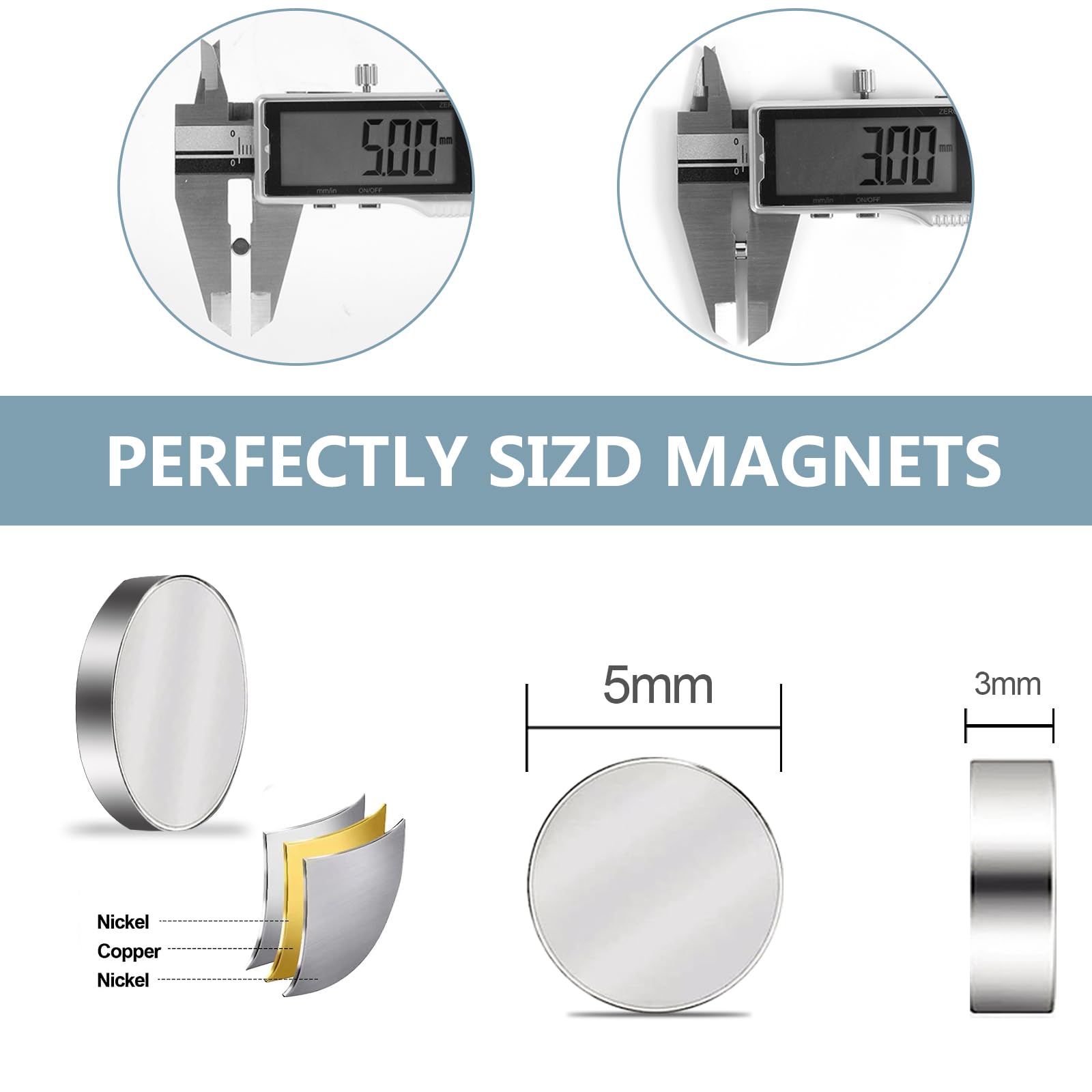 Imanes Fuertes de Neodimio de Disco - 5x3mm, 120 Piezas - Imán Redondos de Tierra RARA Potentes y Pequeños, Ideales para Refrigerador, Foto, Manualidades, Pizarras Magnéticas, Cocinas y Oficinas