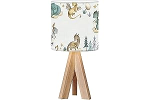 Tripod Lamp with Dragon Baby Watercolor Wood and Linen Nightstand Lamp for Baby Dragon Nursery