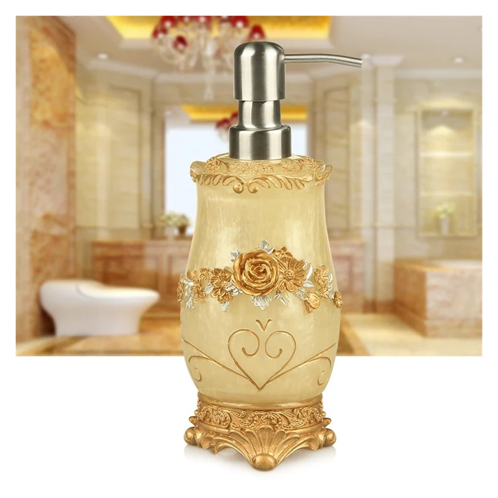 Bathroom Soap Dispenser Set Resin Household Bathroom Set Soap Dispenser Tooth Brush Holder Cup Dish Tray Toilet Wastebin Storage(Lotion bottle)