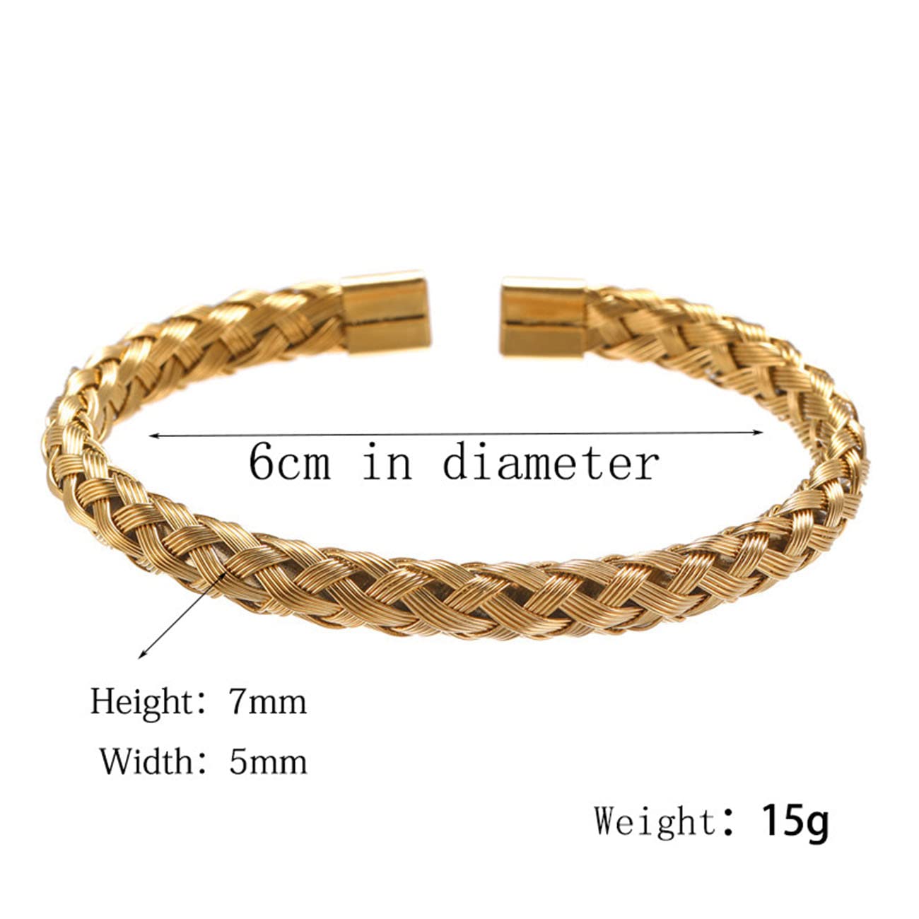 Pulsera de Hombre Pulsera de Acero Inoxidable Pulsera de Novedad Pulsera Abierta de Alambre Trenzado de Giro Simple Oro