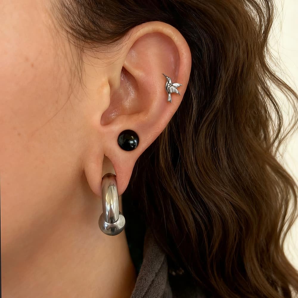 1 Pair ASTM F136 Titanium 16G Bird Animals Threadless Flatback Piercing Ear Stud for Nose, Labret, Tragus, Helix, Conch with Post- Cartilage Earring Body Piercing Jewelry