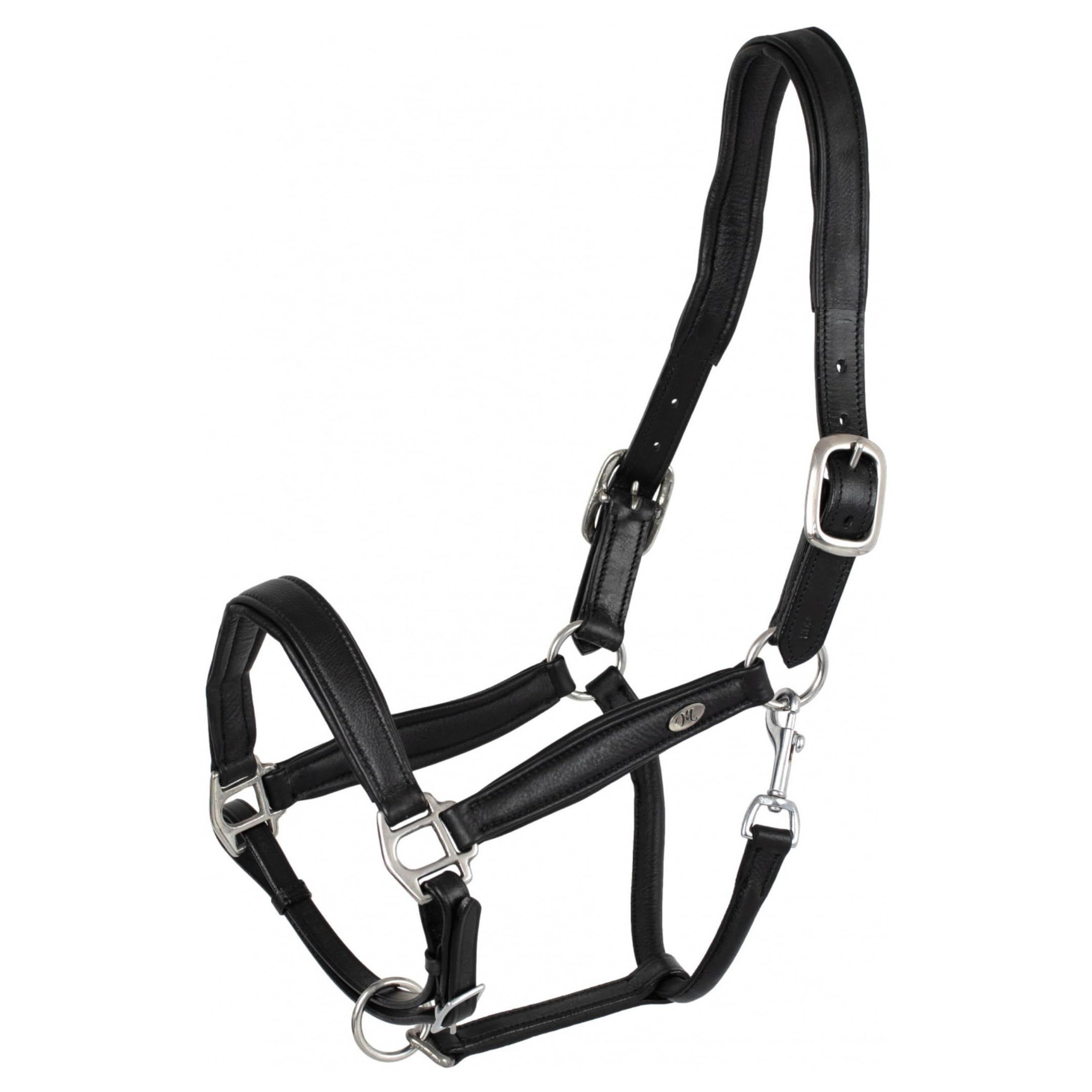 Marengos - Halfter Soft Comfort aus Leder – Pferdehalfter mit weich gepolstertem Nasenriemen & Genickstück – edles Lederhalfter – Pferde Zubehör in Schwarz – Vollblut, Warmblut & Pony
