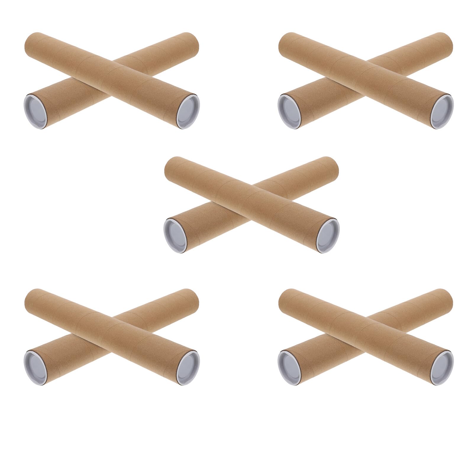 Lot de 10 Tubes d'Expédition Ronds en Papier Kraft Brun Diamètre 50 MM Épaisseur 3 MM Longueur 40 CM avec Bouchons Plastiques Étanches Tubes pour Affiches Stockage et