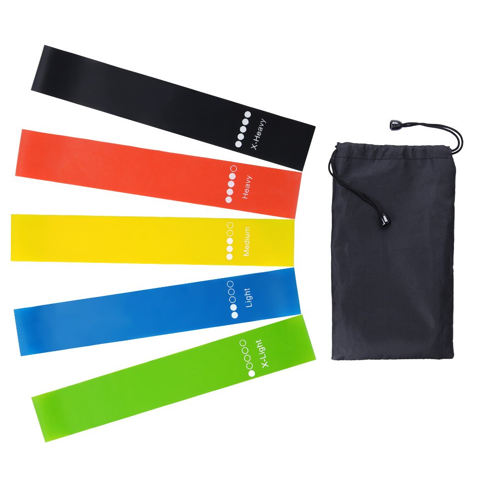 Resistance Bands, Exercise Bands for Legs, Set of 5 12inch Resistance Loop Bands for Legs and Butt, Arms and Shoulders, Physical Therapy, Yoga, Ankle, Pilates and Home Fitness Workout with Carry Bag