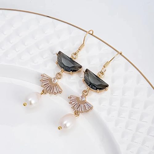 Miniatura 6 de Art Deco Earrings Emerald Green Drop Chandelier Jewelry for Women, 1920s Vintage Bridal & Wedding Statement Sterling Silver Earrings