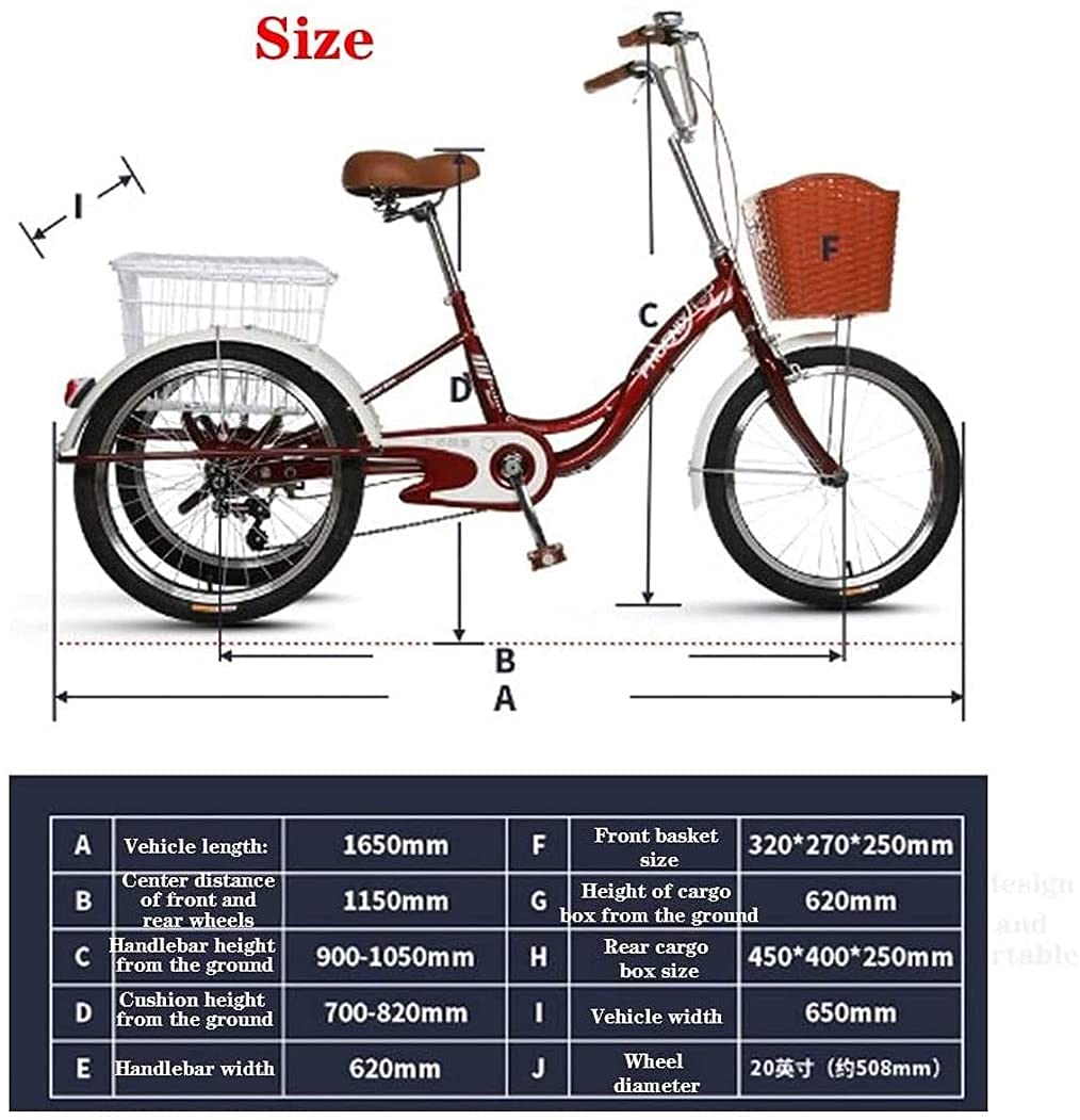 GRDDBZA Adult Tricycle - 3 Wheel Bikes for Adults Shopping Tricycles Three Wheel Bike for Adults Single Speed Three-Wheeled Bicycles with Shopping Basket for Seniors, Women, Men, Lightweight