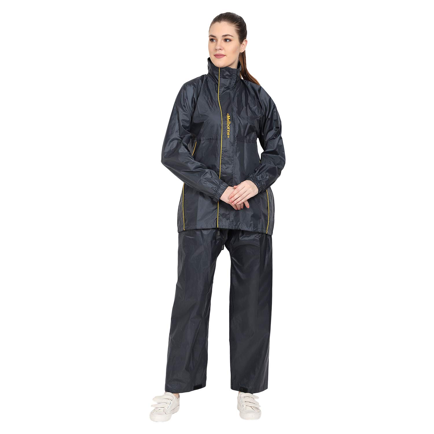 Zacharias Women's Waterproof Solid Raincoat with Pant (Dark Grey; X-Large)-image-35