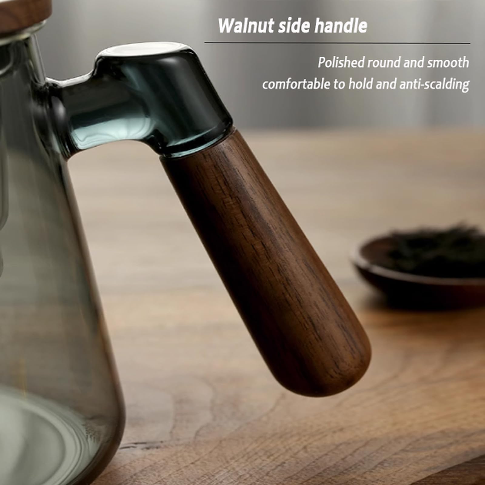 750-ml-Teekanne aus Glas mit Teesieb, hitzebeständiges Borosilikatglas, 6 passende Tassen, Holzgriff und -Deckel, halbautomatisch, Tee-Wasser-Trennung