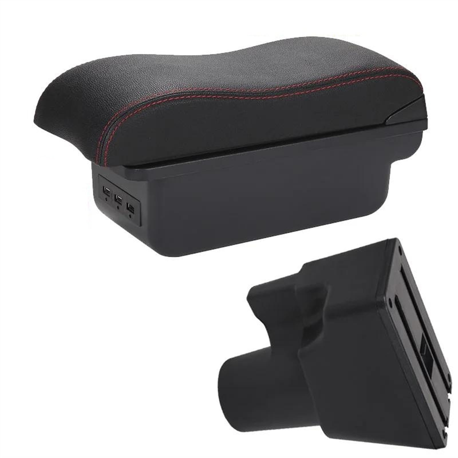NOHEEU Car Armrest Box Curved Surface Leather Simple Installation Storage Interior For Picanto 3X-Line(B1 Black red 3USB)