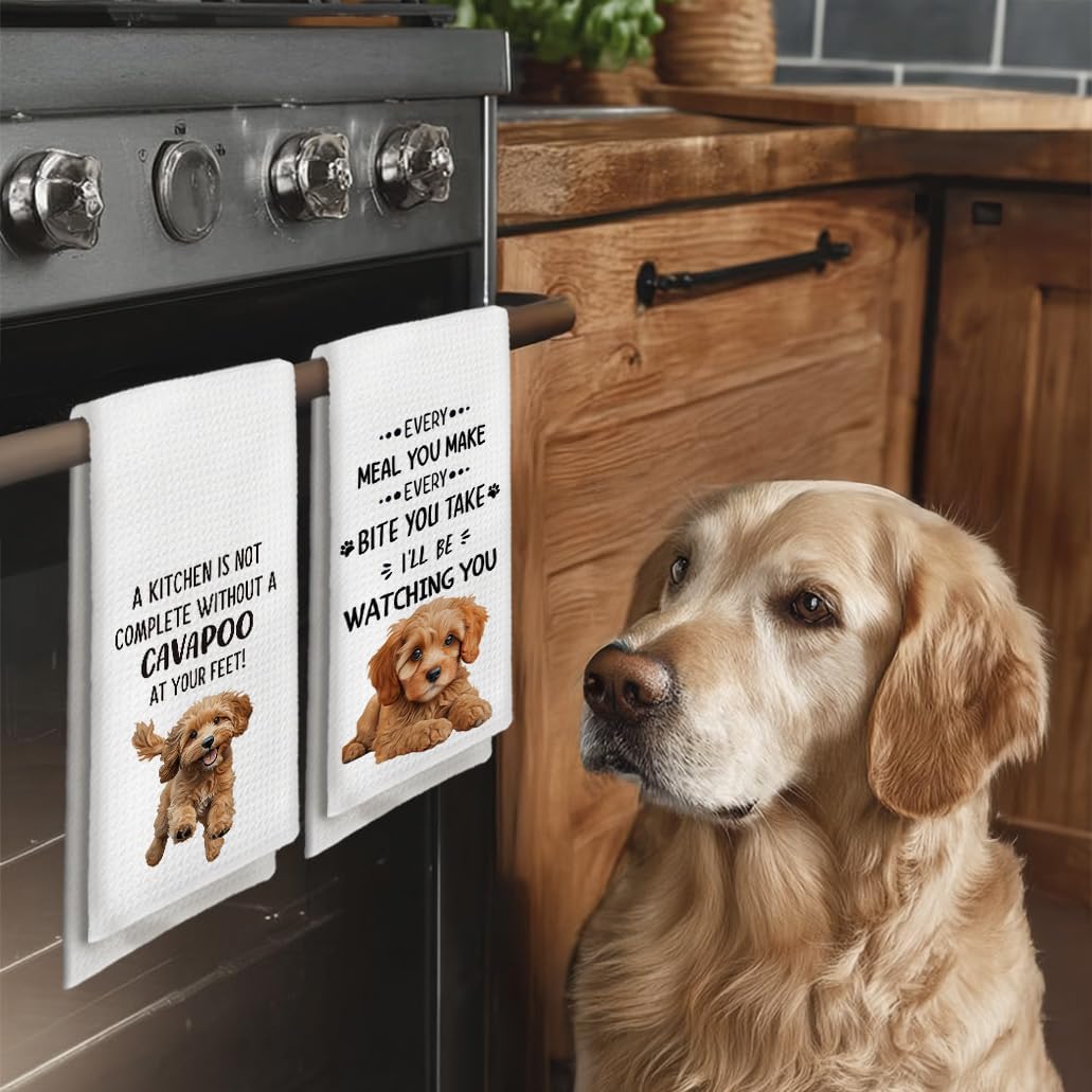 Cavapoo Dog Kitchen Towels Set of 2, Cavapoo Gifts Hand Towels, Gifts for Cavapoo Lovers Dish Towels Dishcloths Tea Towels for Kitchen, Dog Lover Gifts, Dog Kitchen Bathroom Decor, 16x24 Inch - Image 2