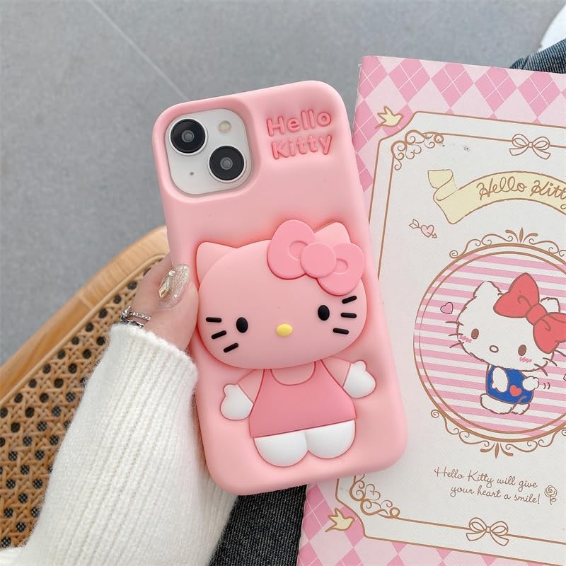 Image of COVERLY Back Cover iPhone 12 Pro Soft Silicone 3D Cute Cartoon with Holder Full Protective Case Compatible with iPhone 12 Pro (Kitty Case)