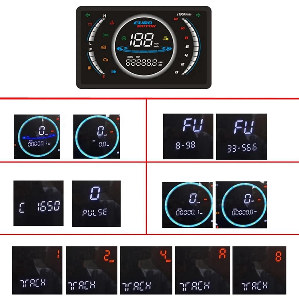 12V Universale Regolabile LED Digitale Moto Tachimetro RPM Cruscotto con Temperatura Gear 199km/H