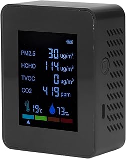 CO2 Monitor, 6 in 1 Air Quality Monitor, Intelligent Color Screen Display, Can Detect and Display CO2, TVOC, HCHO, PM2.5, Temperature, Carbon Dioxide Detector for Indoor(Black)