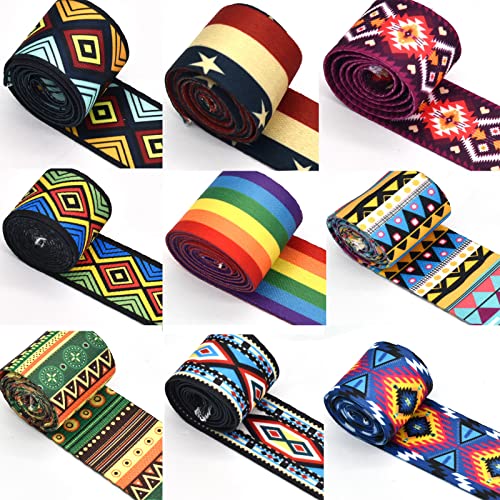 1.5" Elastic Ribbon Polyester Stripe Flag Webbing Cotton Purse Strap Elastic Band Dog Collar Sewing Hanging Belt Decractions 1-Yard (H) #TOP6