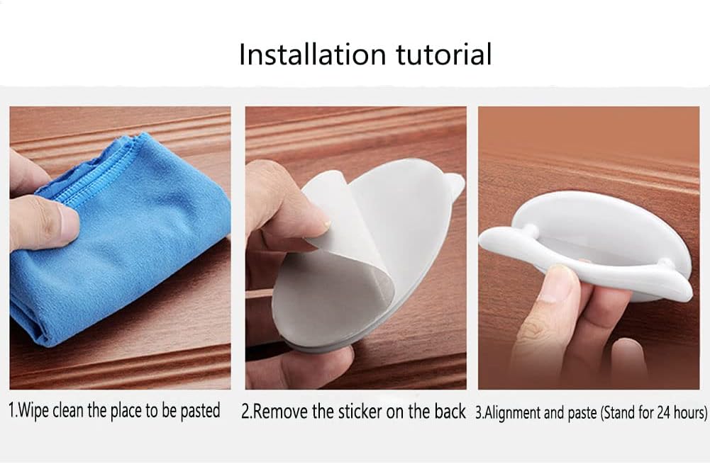 Adhesive Knobs 8 Pcs Instant Self-Stick Cabinet Door Handles Stick on Drawer Dresser Bathroom Kitchen Closet Door Handle Pull, No Need to Drill and Not Damage The Furniture (White