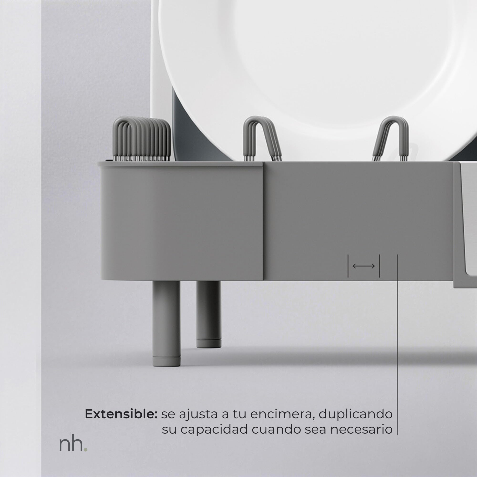 Escurreplatos Extensible de Acero Inoxidable | Diseño Moderno, Minimalista, Elegante y Adaptable Gris Oscuro