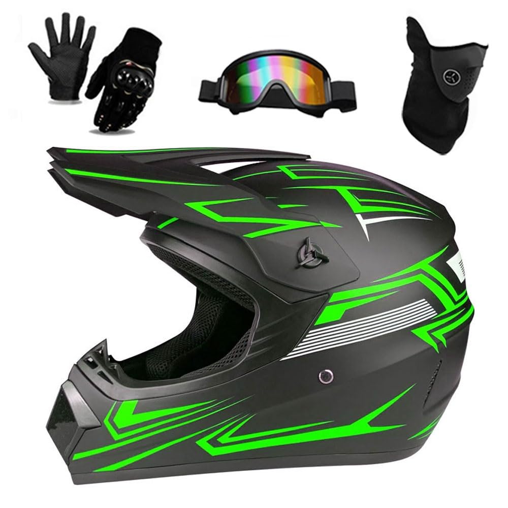 Casco da Motocross Per Bambini E Ragazzi, Casco Integrale Per Fuoristrada, Atv, Strada, Quattro Ruote, Mountain Bike, con Occhiali E Guanti, Omologato DOT