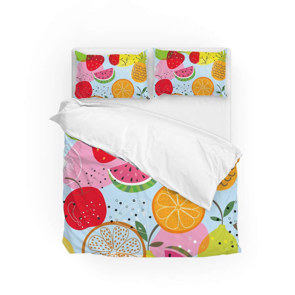 Parure de lit imprimée fruits bleu en polyester doux et résistant pour adulte