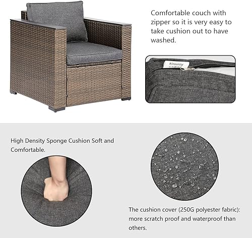 Miniatura 4 de FIZZEEY Juego de 4 muebles de patio al aire libre de ratán de polietileno para patio, sofá de patio, muebles de balcón, color gris