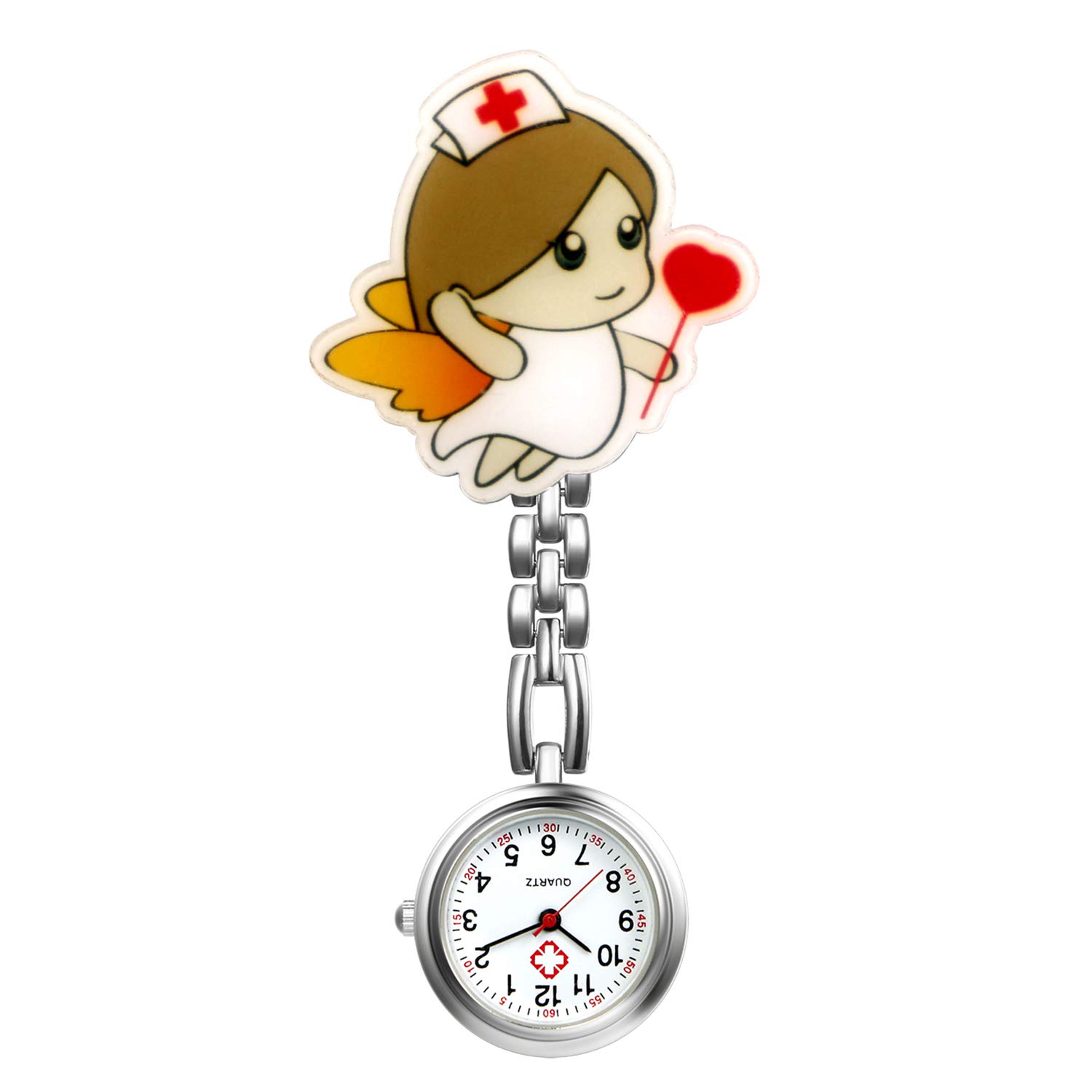 Women Ladies Nurse Watch Cute Cartoon Clip-on Lapel Hanging Pendant Doctor Clinic Staff Tunic Stethoscope Badge Quartz Fob Watch, style e