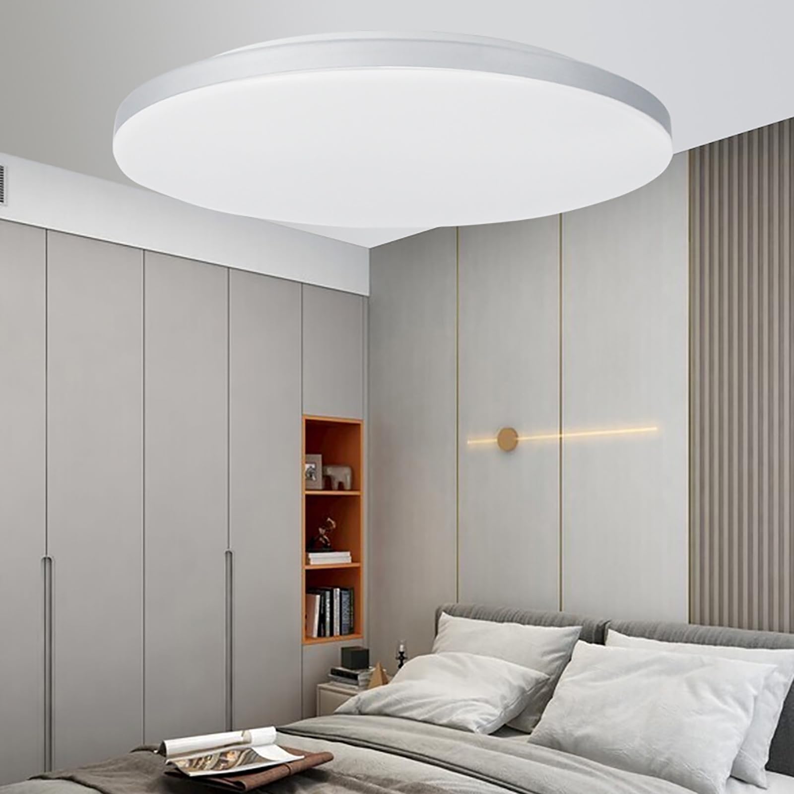 LED Tri-Proof Światło Sufitowe, Ultra Cienka Pyłoodporna Lampa Odporna Na Wilgoć, PVC PP, 6500K Cool White, Nowoczesne Światło Do Łazienki, Kuchni, Pomieszczenia, 30cm/11.8in -Grey