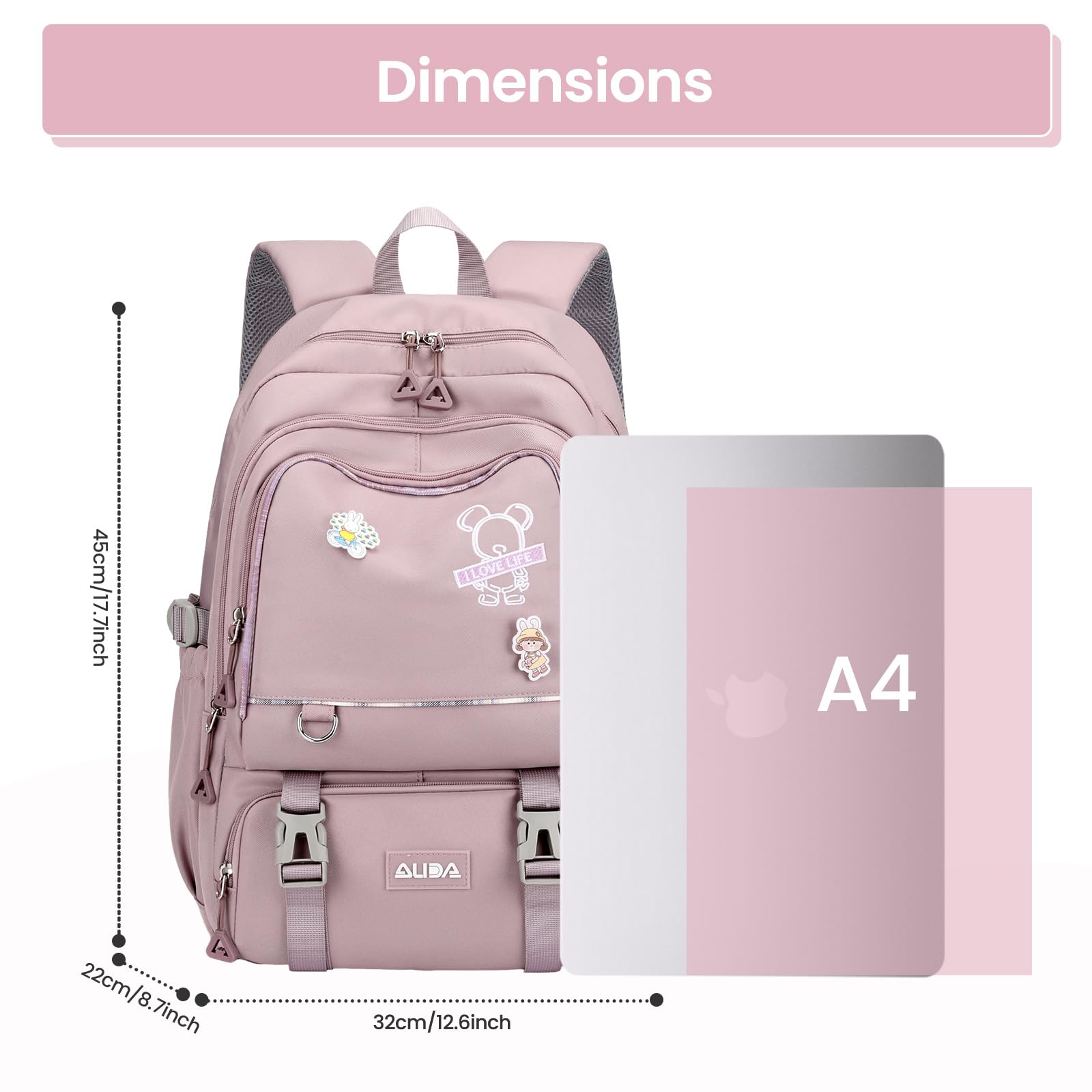 Amythe Mochilas Escolares Niñas Adolescentes Ligera Grande Moda, Morado | Mochila Colegio para Niña Chicas 10 12 16 18 años, Mochilas Impermeable de Viaje de Primaria Secundaria Instituto