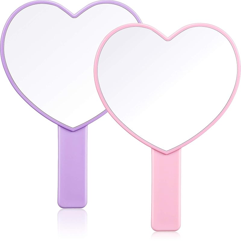 Jetec Espelhos de Mão em Formato de Coração, Rosa e Roxo, Pacote com 2