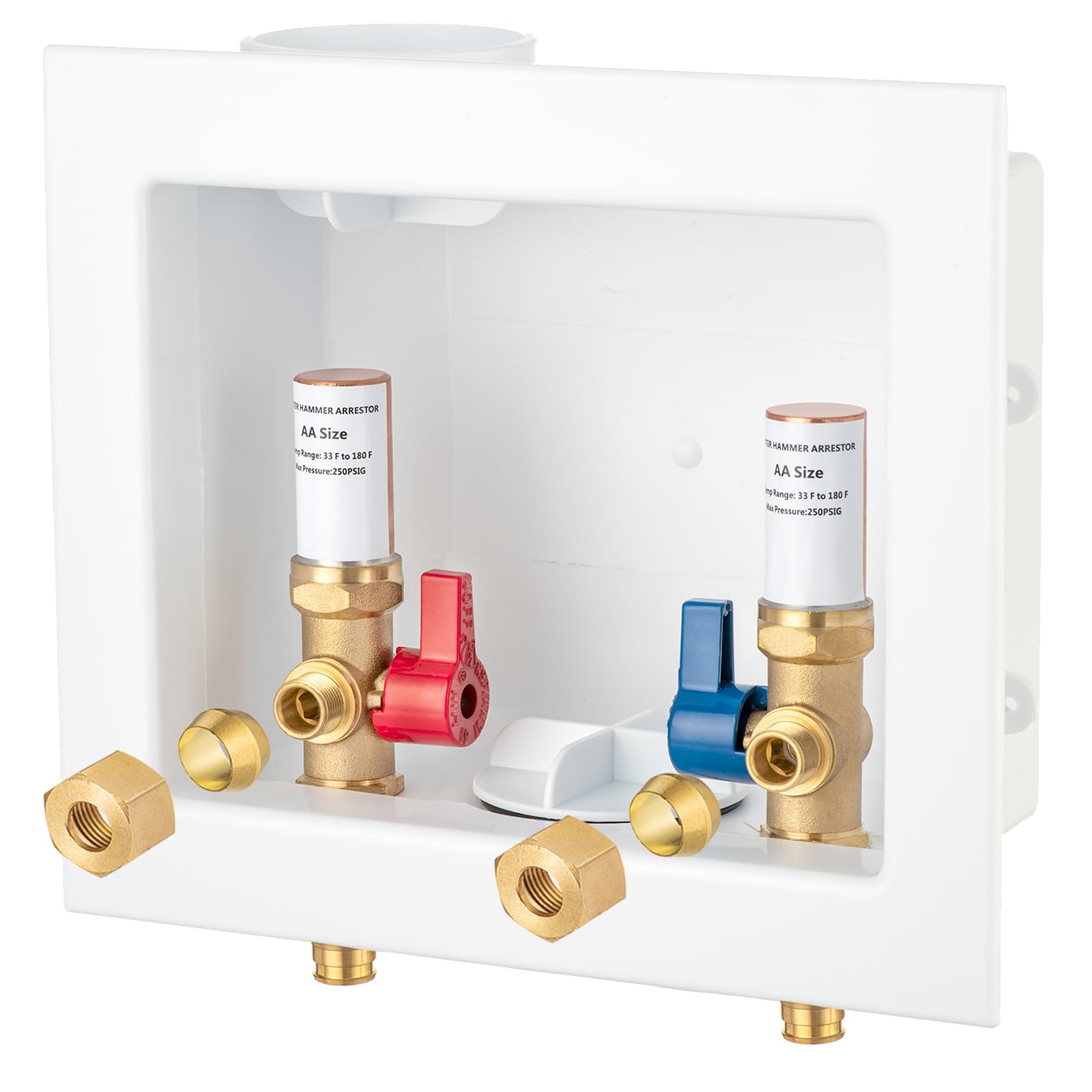 Caja de salida de grifo de expansión PEX-A con pararrayos de martillo de cobre, entrada de 1/2 pulgada PEX-A F1960 con lengüeta de expansión x salida de compresión de 3/8 pulgadas LI-SLTH-630