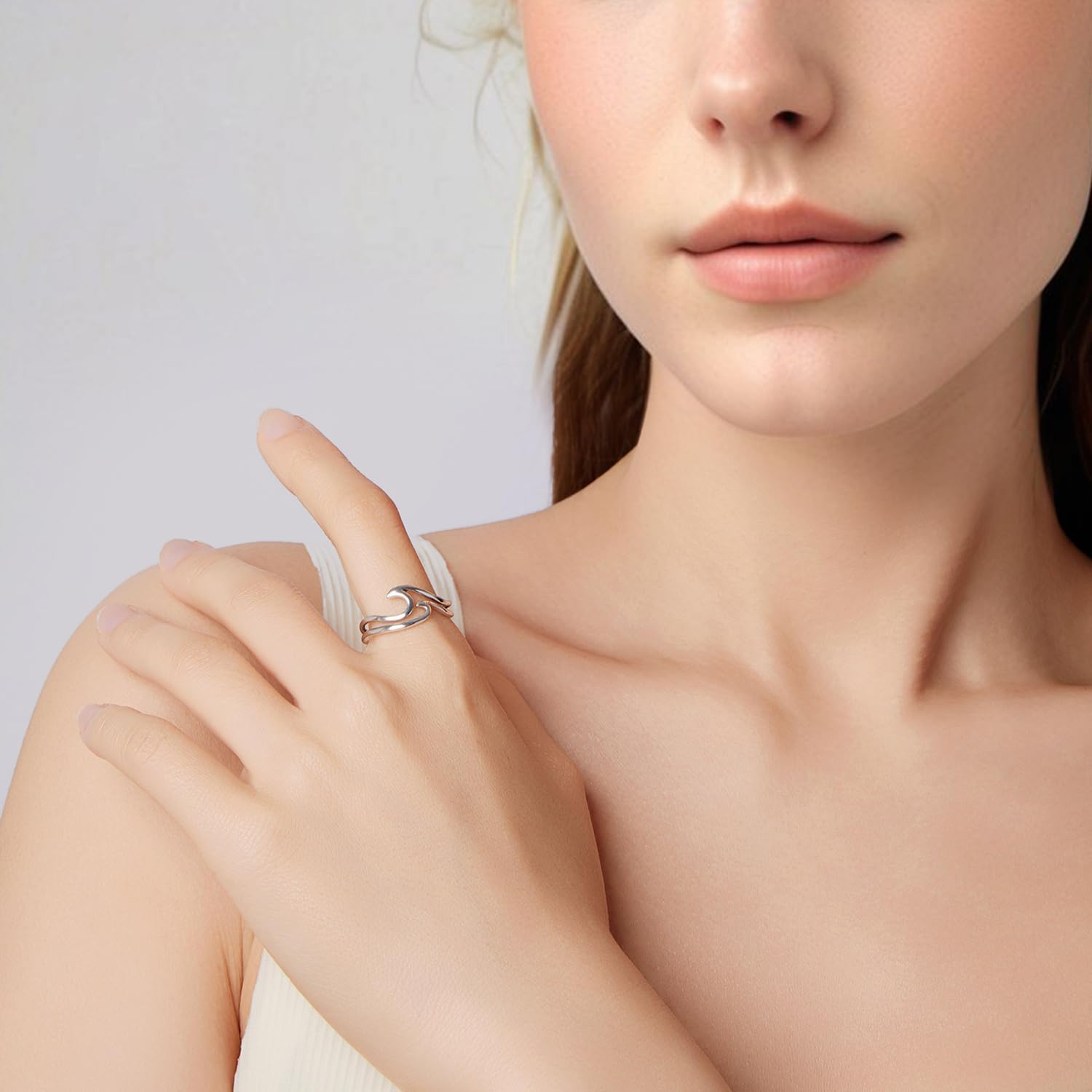 MUNDELL 925 Sterling Silver Simple Multi-layer Leaf Adjustable Ring Green Lucky Leaves Statement Ring for Women Promise Ring Fine Jewelry - Image 3