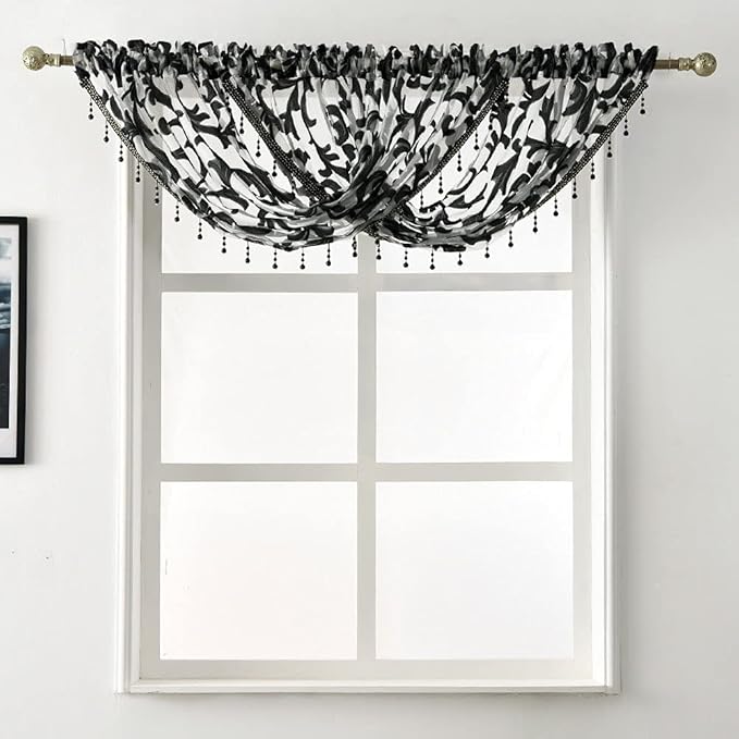 NAPEARL Black Waterfall Valance for Sheer