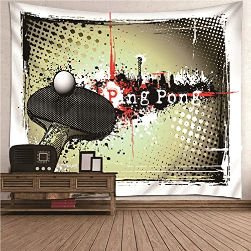 Aotiwe Tapices Pared, Decoración Pared Niños Raqueta de Ping-Pong Poliéster En Blanco Y Negro 150x130CM