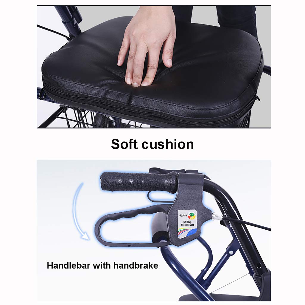 Andador plegable para caminar, andador, rodador, carrito de la compra con asiento y freno de mano, para ancianos (azul) estrella de luz
