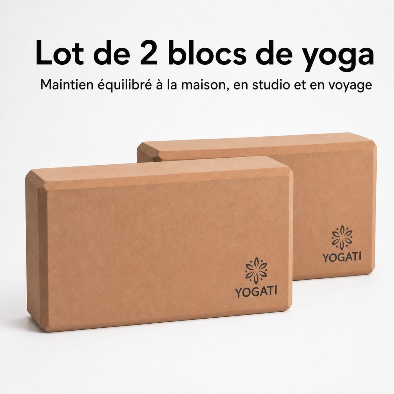 YOGATI® Blocs de Yoga en Mousse lot de 2 | Briques de yoga en Mousse EVA | Dimensions 22 X 12 X 7.5 Cm | Accessoire Yoga Antidérapant pour Pilates et Fitness | Yoga blocks set of 2
