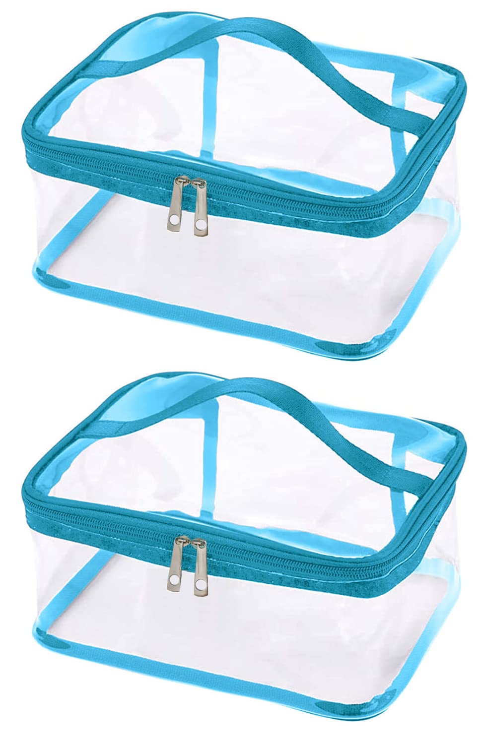 Louise Maelys2 pack Portable Clear Makeup Bag Zipper Waterproof Transparent Travel Storage Pouch Cosmetic Toiletry Bag With Handle-Blue, Blue-L