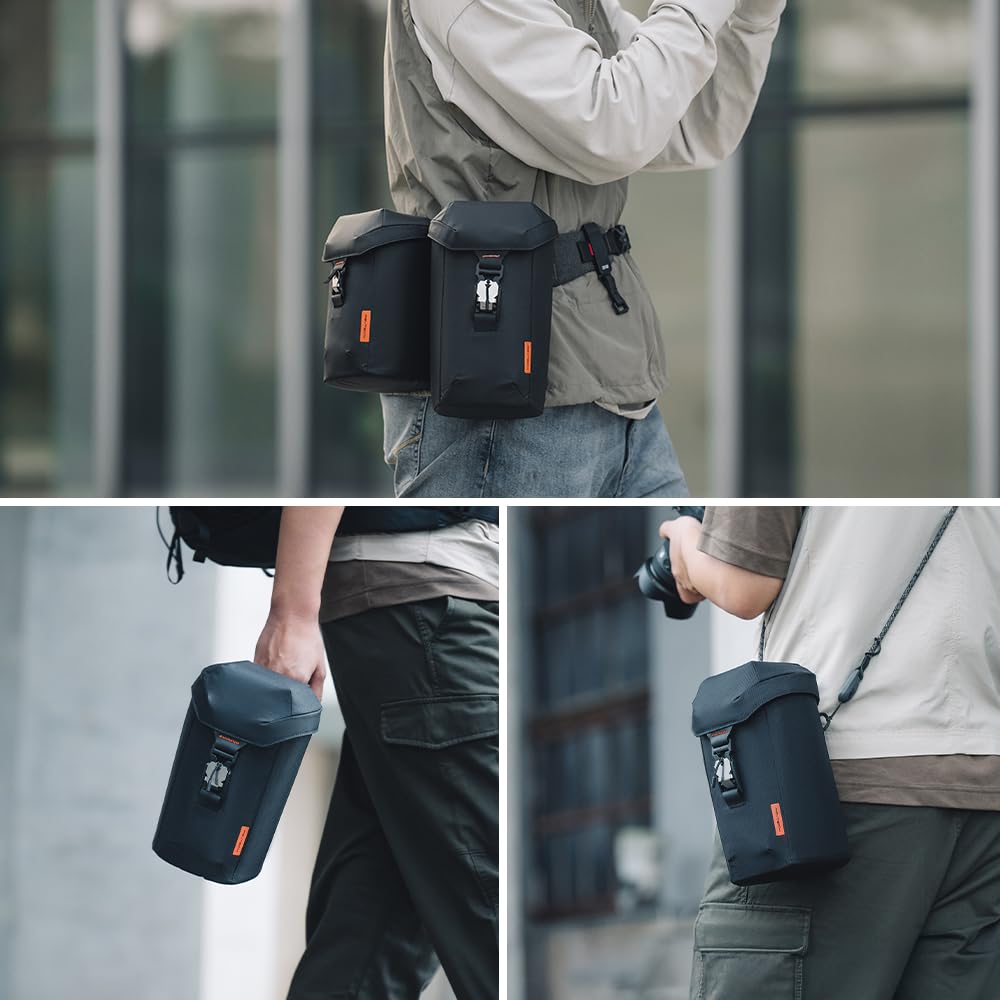 PGYTECH objektivtasche, kameraobjektiv, kameraaufbewahrung, schutz, einhandbedienung, objektivtasche, spritzwassergeschützt, magnetschnalle, schicht, Schwarz , Mサイズ, Kamera-Objektivtasche