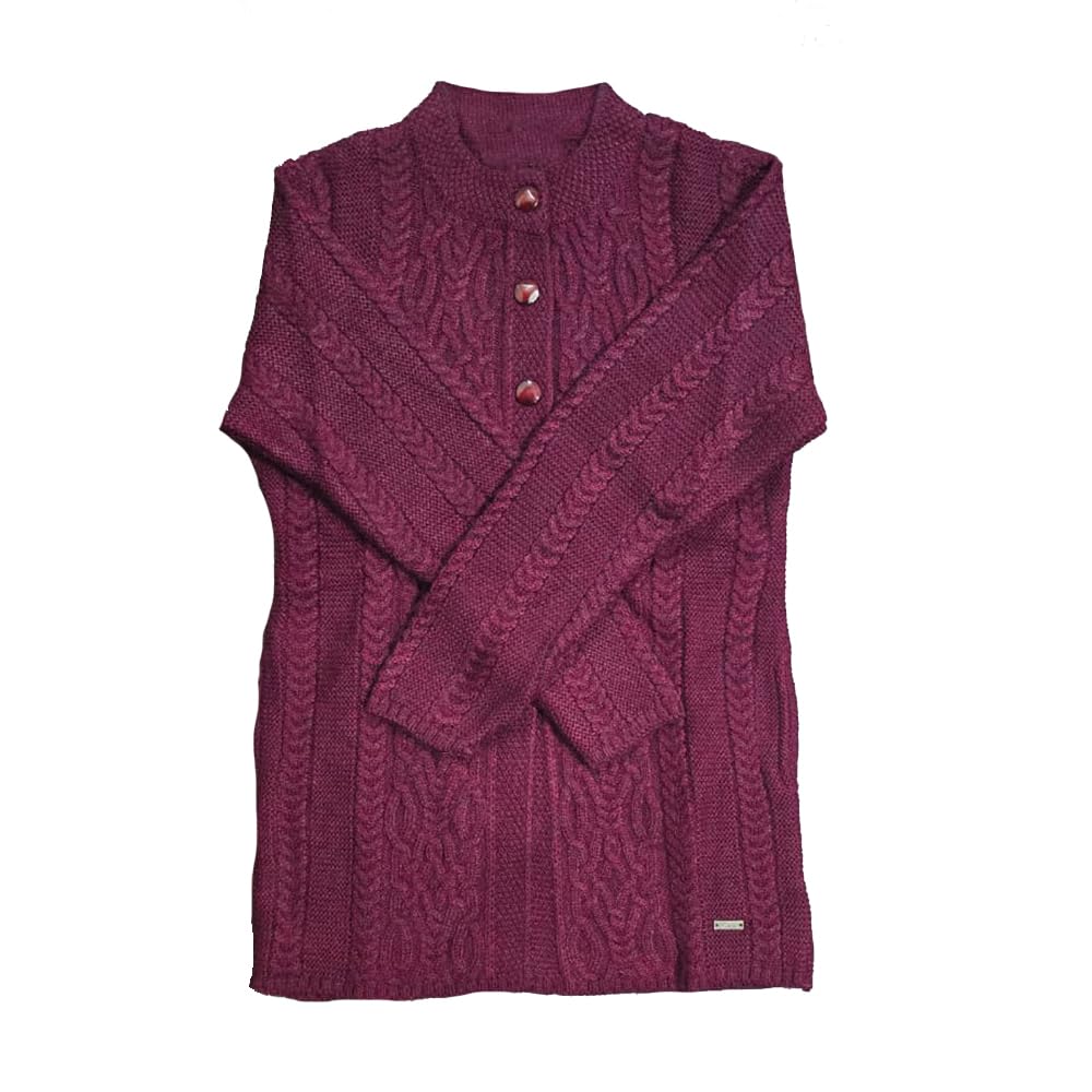 Women Woollen Knitted Six Button Pullover Cardigan with 2 Side Pockets - Cherry-image-15