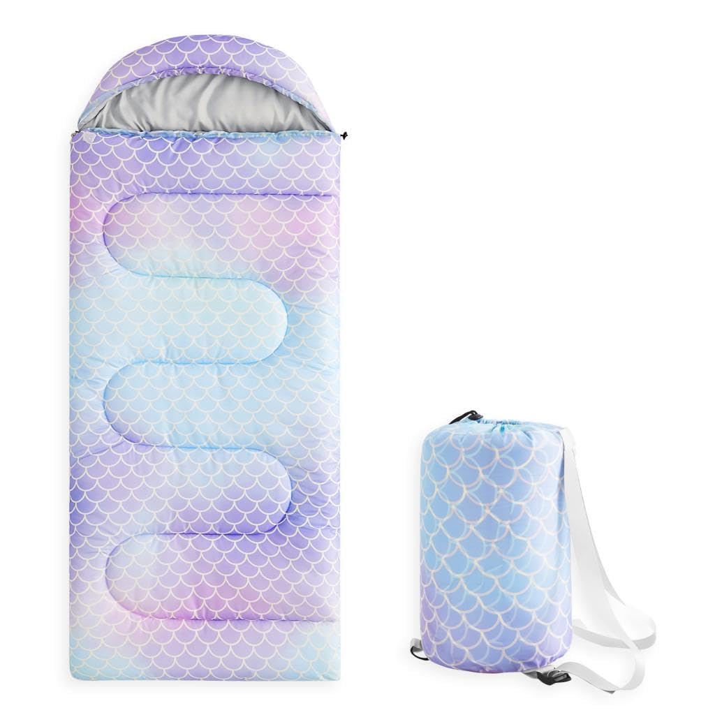 Wake In Cloud - Kids Sleeping Bag for Girls Toddlers, Camping in Warm Cold Weather, Backpacking Lightweight Compact Outdoor Liner for 3 Seasons Summer