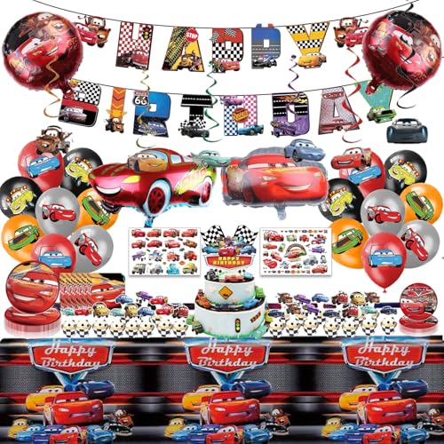95 pièces Décorations de vaisselle pour l'anniversaire d'un garçon, Comprenant banderole, Nappe, Assiettes, Serviettes, Ballons d'anniversaire, Décoration...
