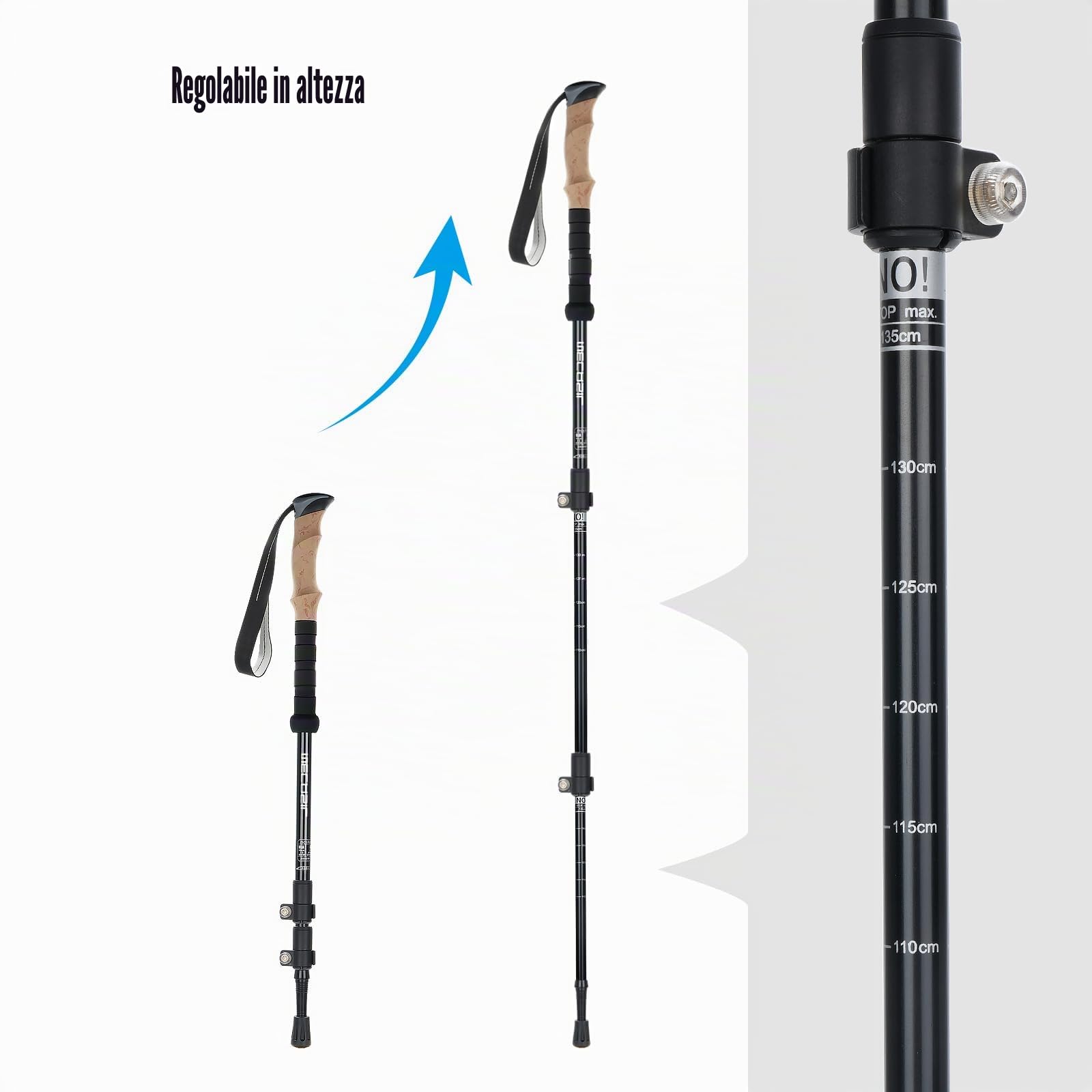 Bastoni da trekking/bastoncini da passeggio/da escursione-110-135 cm, pieghevole-regolabile-telescopico-per uomini e donne
