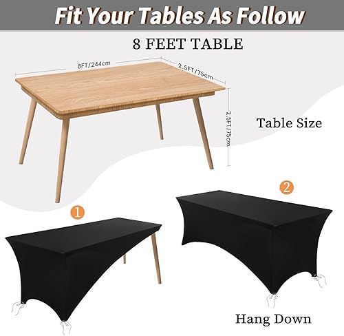 Miniatura 3 de Fixwal Manteles para mesas rectangulares de 8 pies, paquete de 2, manteles rectangulares negros de 8 pies, mantel ajustable, mantel de elastano