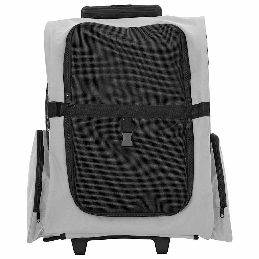 Trolley per animali domestici, 3 in 1, grigio, 48 x 32 x (57-106) cm | Zaino rimovibile, borsa a mano per cani, borsa a rullo con manico regolabile, finestra in rete, 2 tasche con cerniera