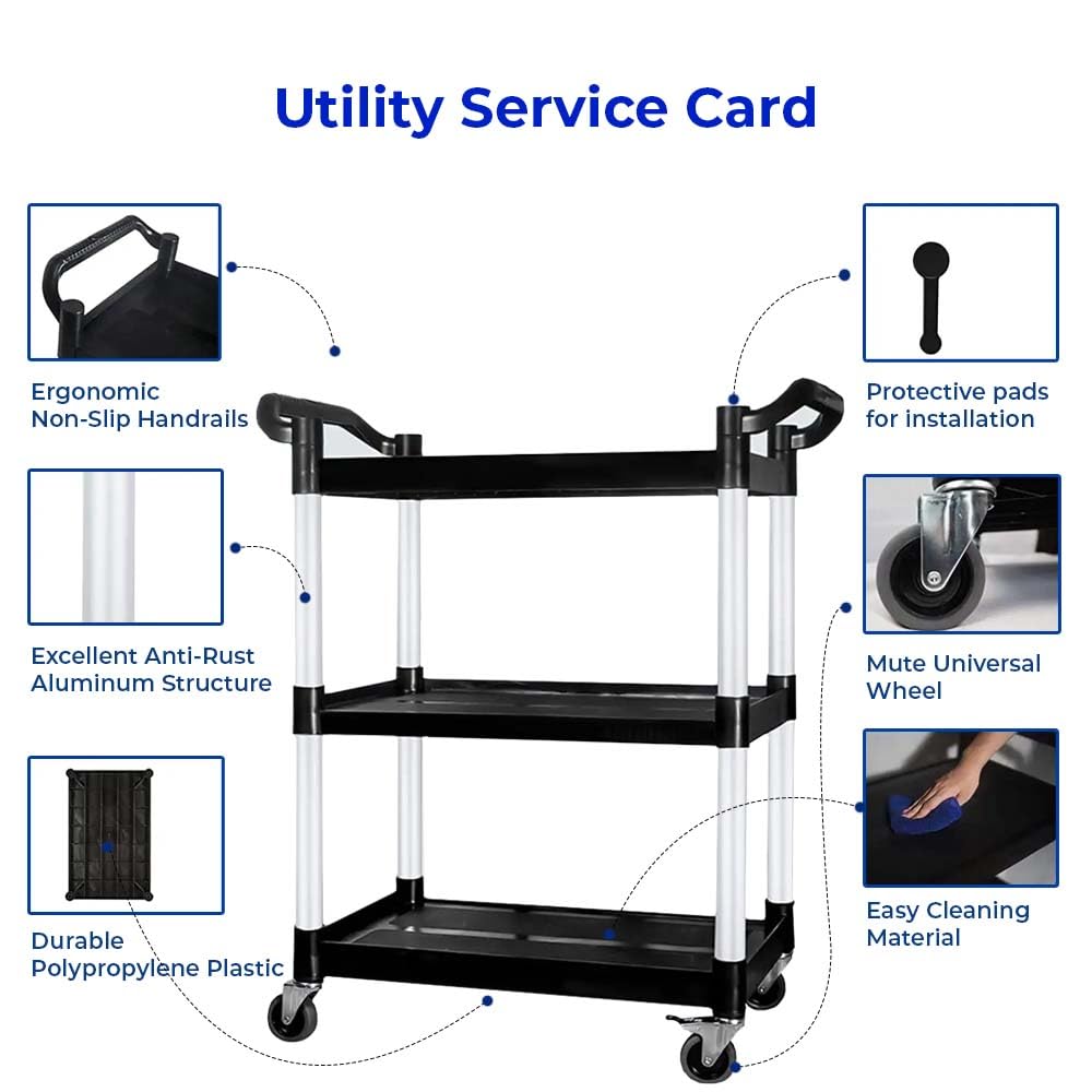 Carrello di servizio multiuso con serratura a ruota, carrello portatile a 3 ripiani con doppia maniglia laterale, carrello multifunzione per ristorazione, ristorante, ufficio, garage