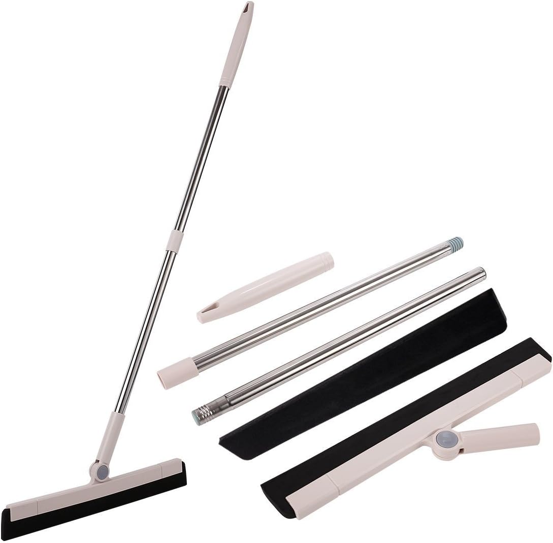 chaoqunukFloor Squeegee Mop Wiper Foam Rubber Non-slip Stainless Steel Extendable Pole Handle, Water Wiper Wash Cleaning Squeegee, Perfect for Wet Bathroom Floor